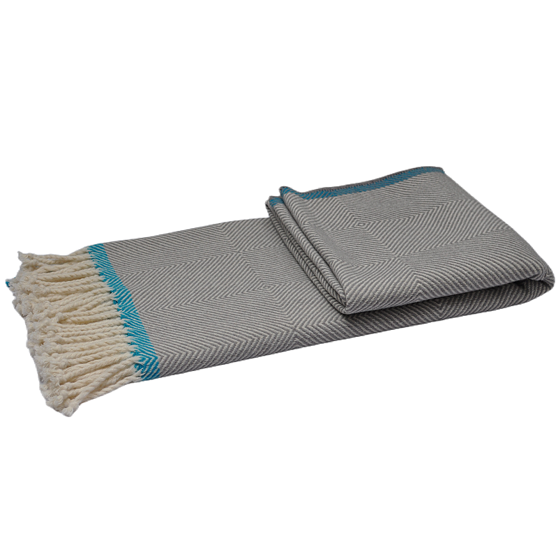 Detailed view of nested chevron pattern on grey wool throw blanket