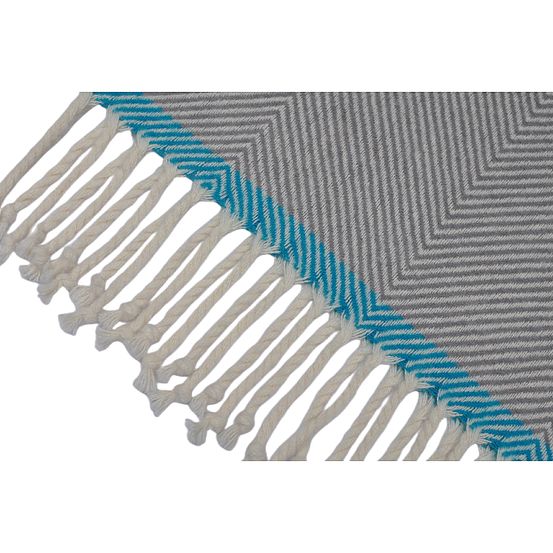 Detailed view of nested chevron pattern on grey wool throw blanket