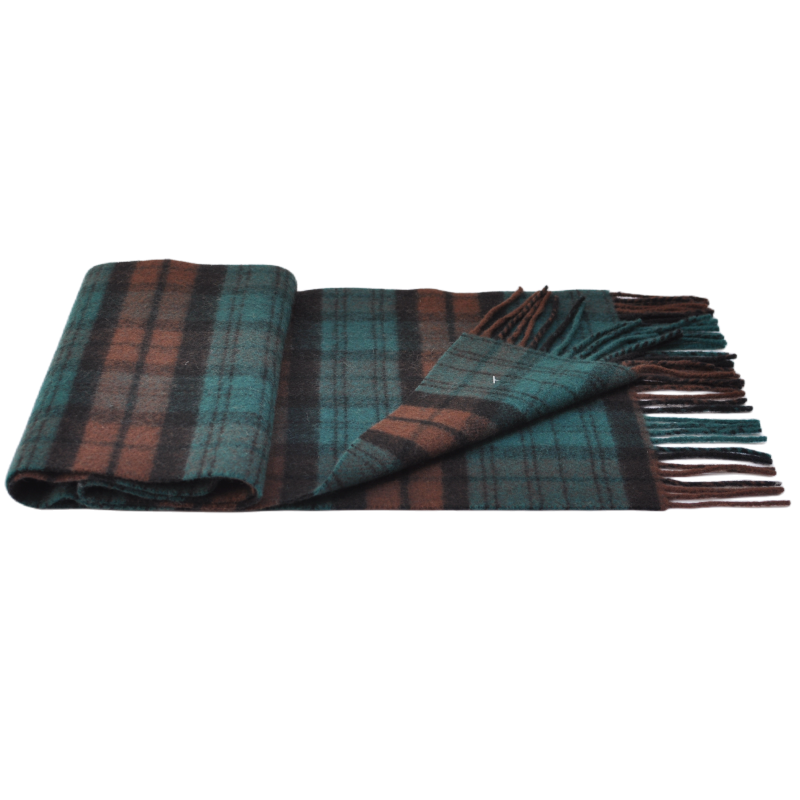 TH2223 plaid scarf folded display showing woven texture and fringe edges