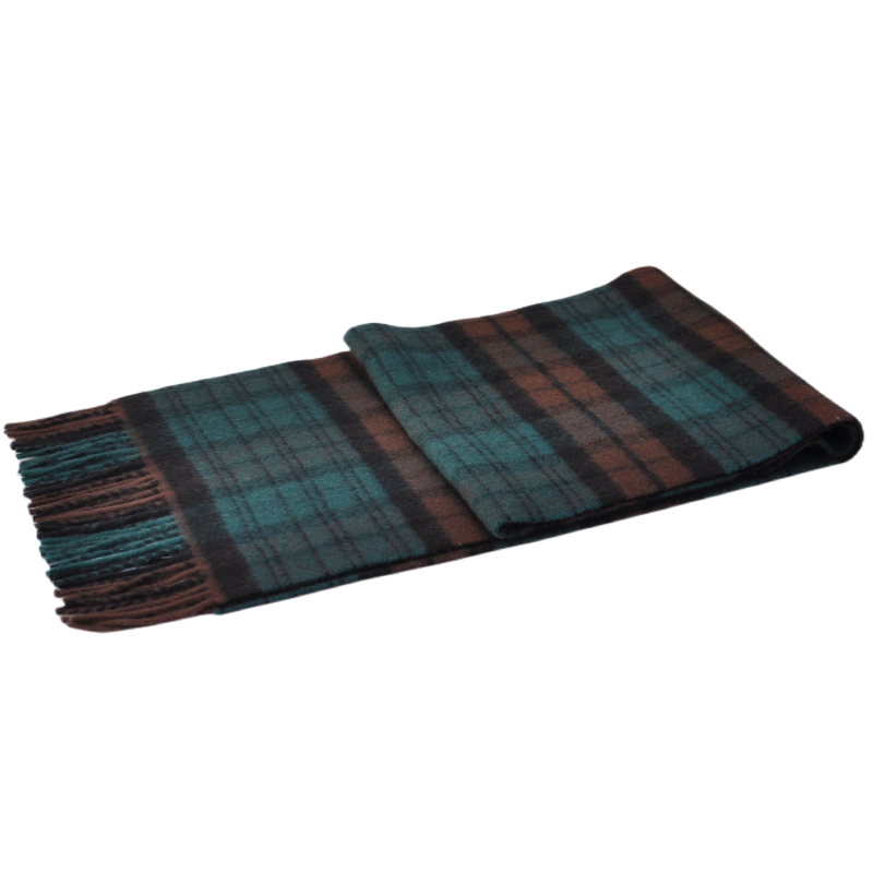 TH2223 woven wool blend scarf full view with classic plaid design and tassel fringe