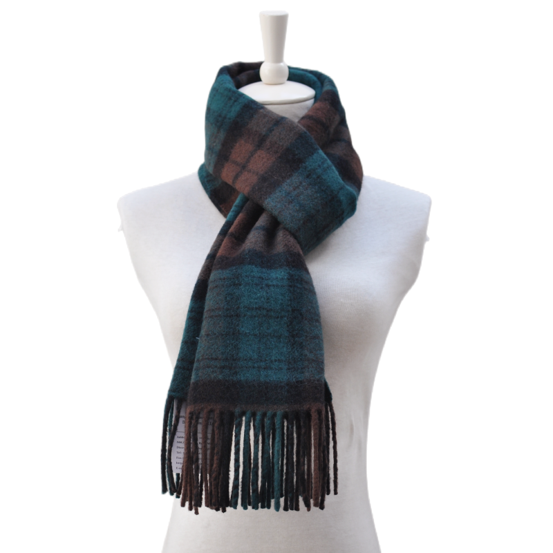 TH2223 plaid wool scarf displayed on mannequin showing elegant wearing style