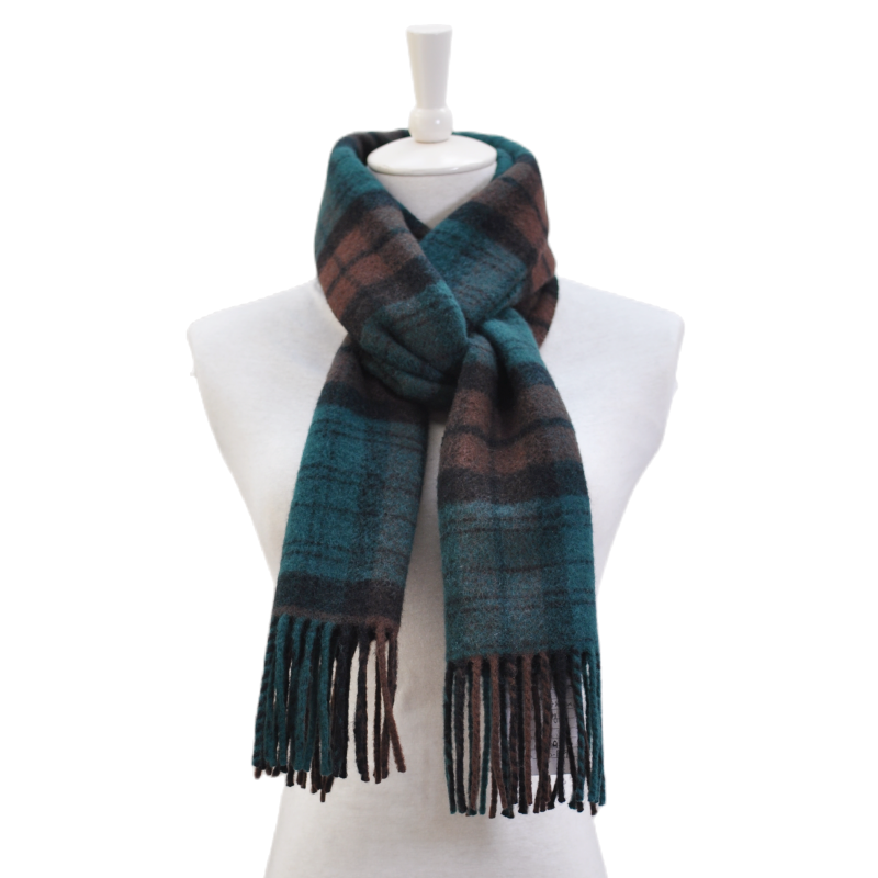 TH2223 wool blend scarf front view on mannequin with long fringe details