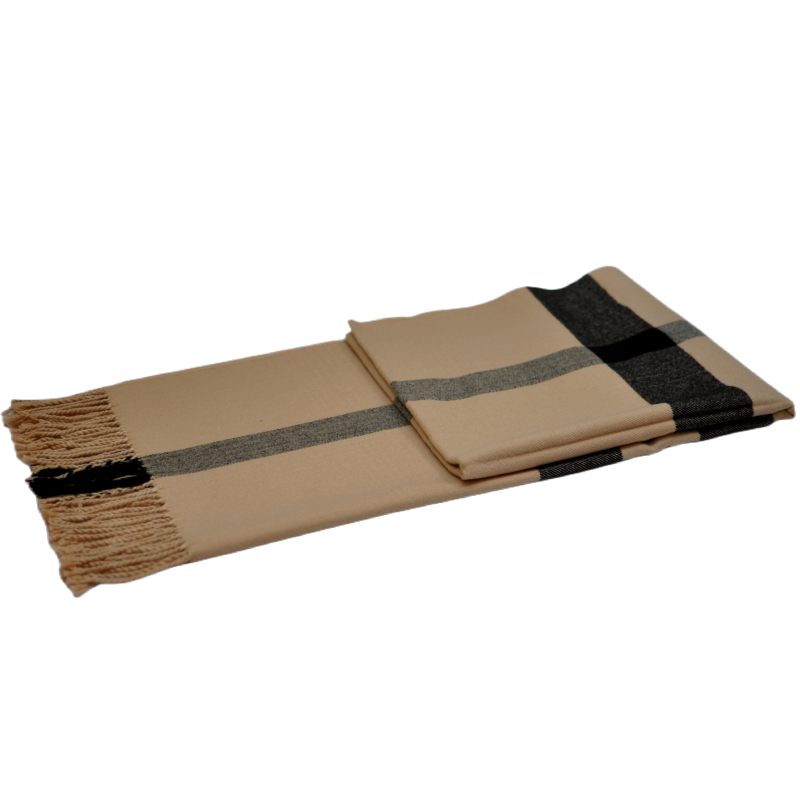 WDX2204 Classic Beige Check Scarf Folded View 100% Acrylic Soft Warm Scarf for Men Women