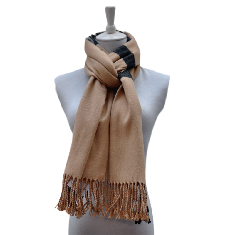 WDX2204 Winter Acrylic Scarf Crossed Style on Mannequin, 240GSM Warm Scarf with Tassels