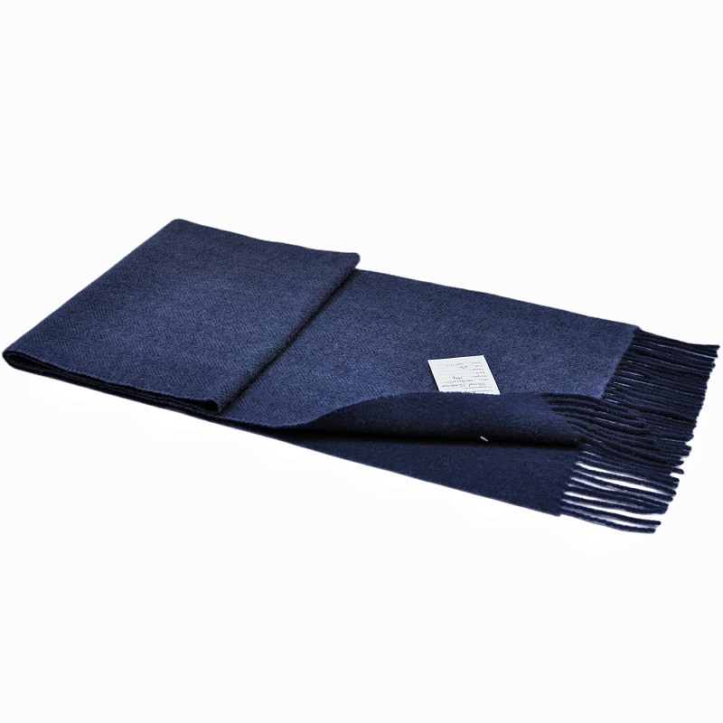 navy double face herringbone wool cashmere scarf folded with tag TH2302