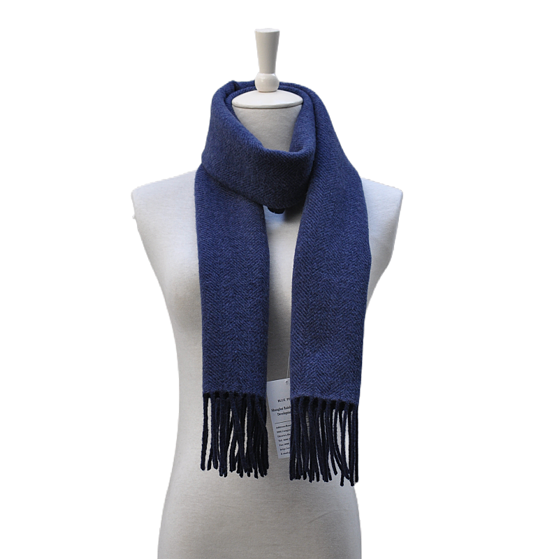 long drape navy scarf with sample tag mannequin shot TH2302
