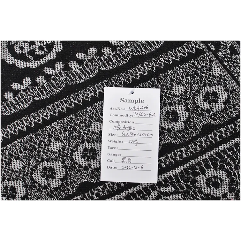 WDH2206 Vintage Scallop Ring Stripe Jacquard Scarf – Stylish Black
