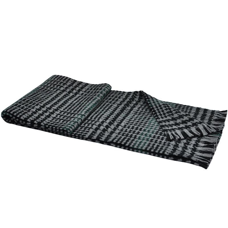 Classic Plaid Wool Scarf Flat Lay with Green Accents
