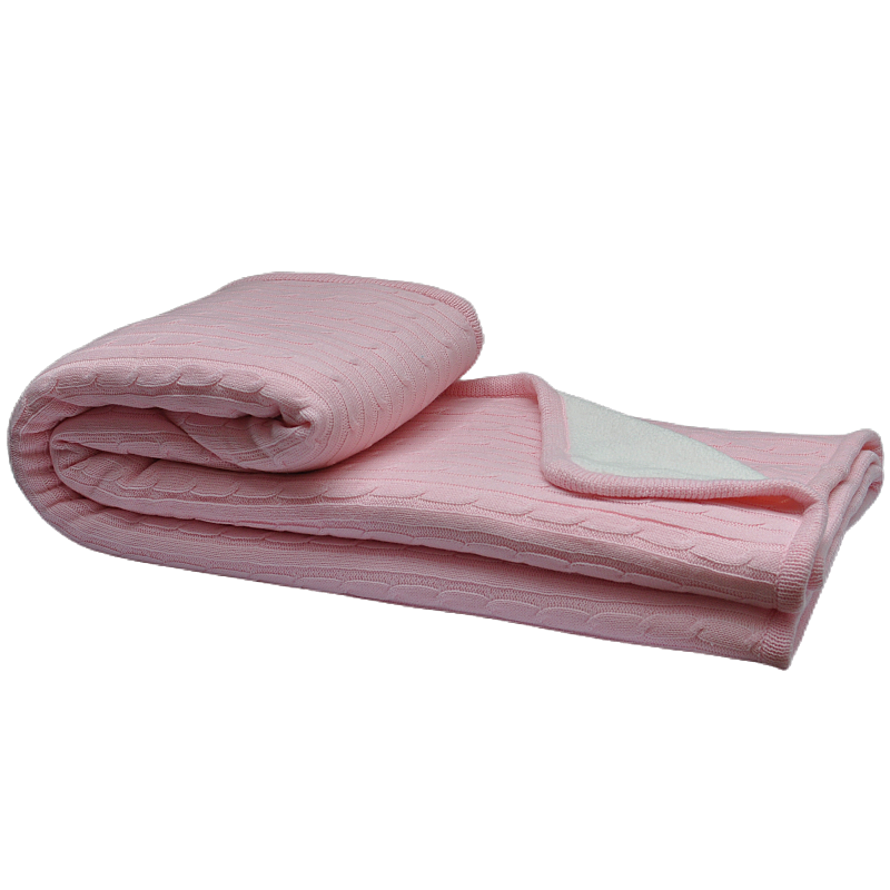100 percent acrylic front pink cable knit sherpa blanket TDQ1604 folded view