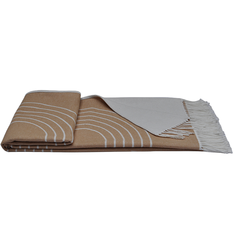 luxury organic cotton throw blanket camel and white mélange, front view 2