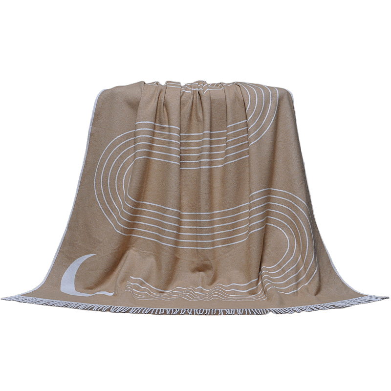 100% organic cotton throw blanket TDX2135, camel and white mélange, draped full view 6