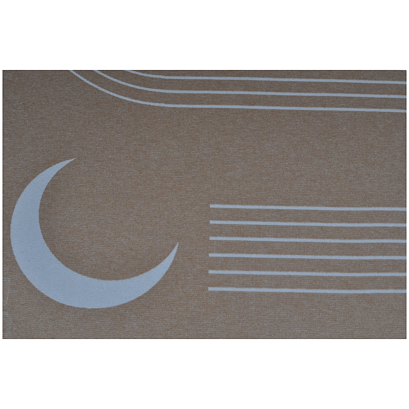 Close-up of 100% organic cotton mélange fabric with camel and white stripes and crescent pattern TDX2135, view 7
