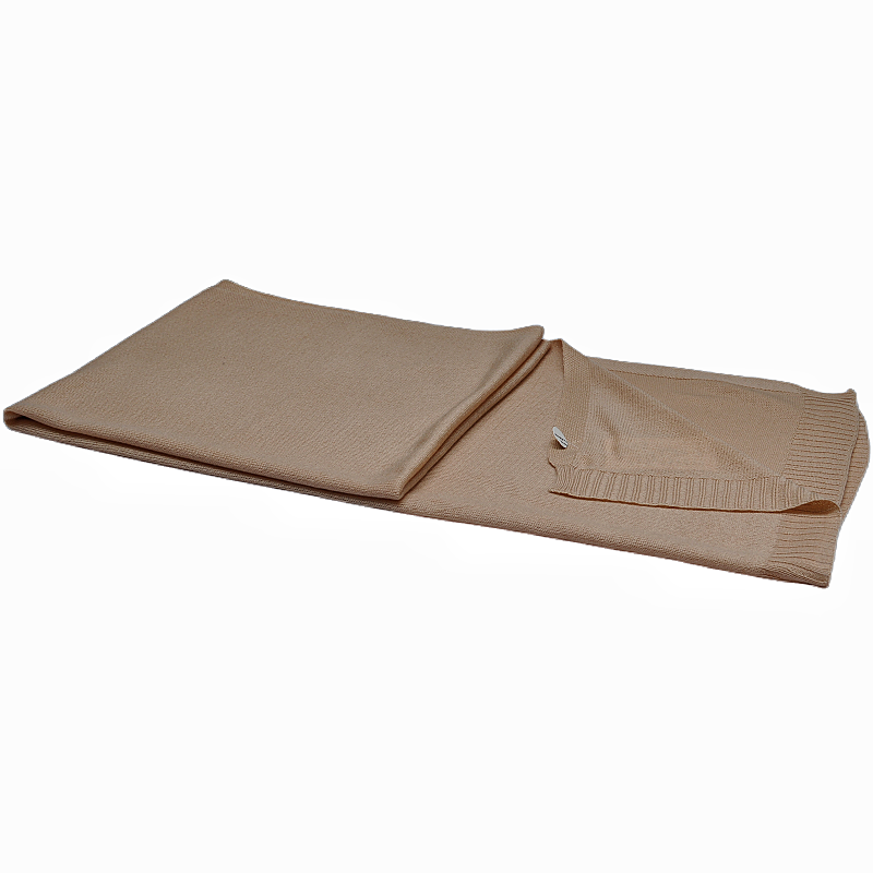 TH2308 camel wool acrylic jersey knit shawl full presentation with double layer edges