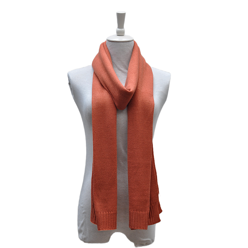 Full view of TH2309 oversized knitted wrap shawl flat lay in trendy terracotta orange