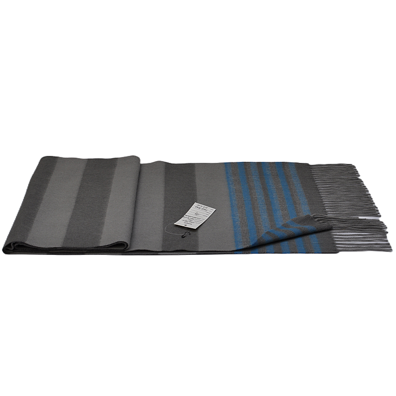 Folded WAZ1902-A premium Merino wool striped scarf with brand tag