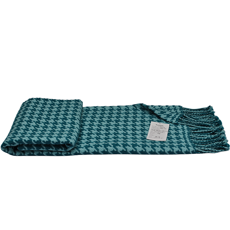 mini houndstooth woven scarf WDH2214 dual teal color tassel fringes folded display