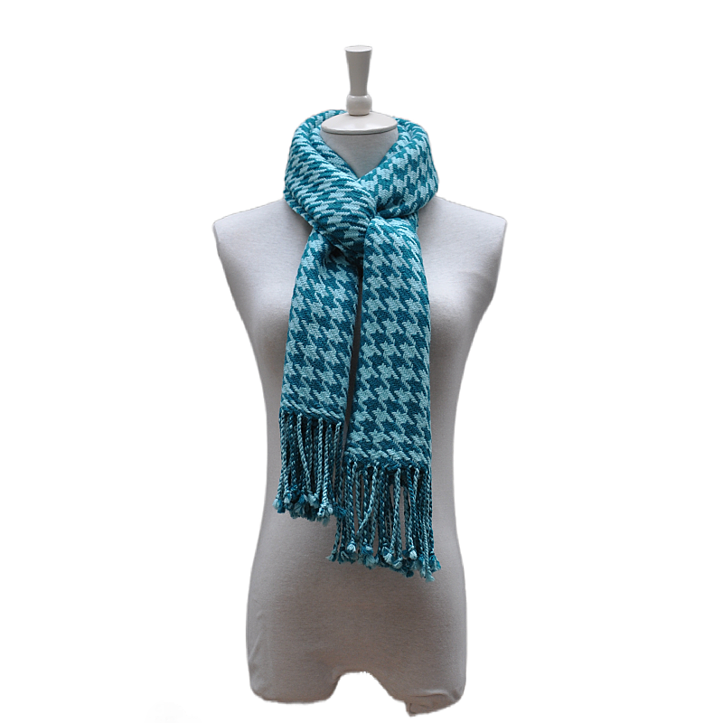 classic mini houndstooth neck wrap WDH2214 teal dual color tassel fringes outfit display