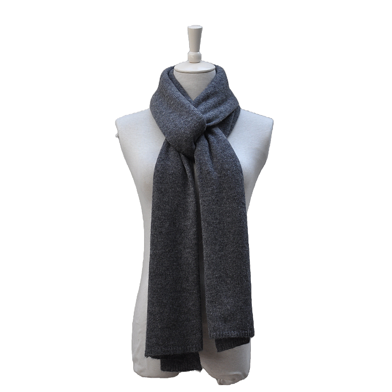 Close up of high end melange grey knit structure showing 15.5 micron fiber