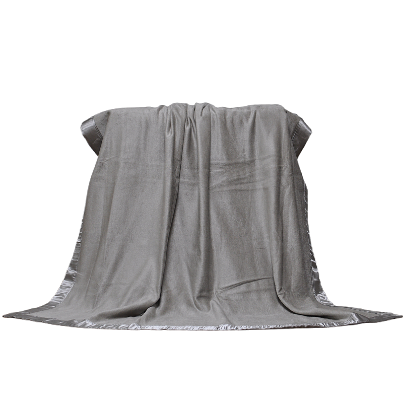teh2301 luxury mulberry silk cotton blanket fully draped showing solid grey surface and satin border