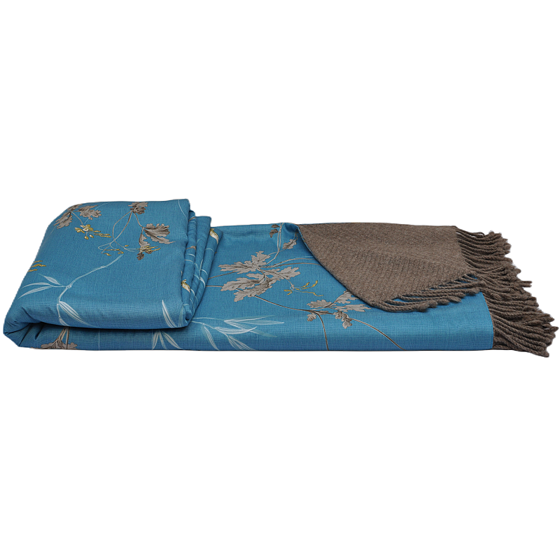 Double sided silk yak wool tassel throw blanket folded layout 2 white background