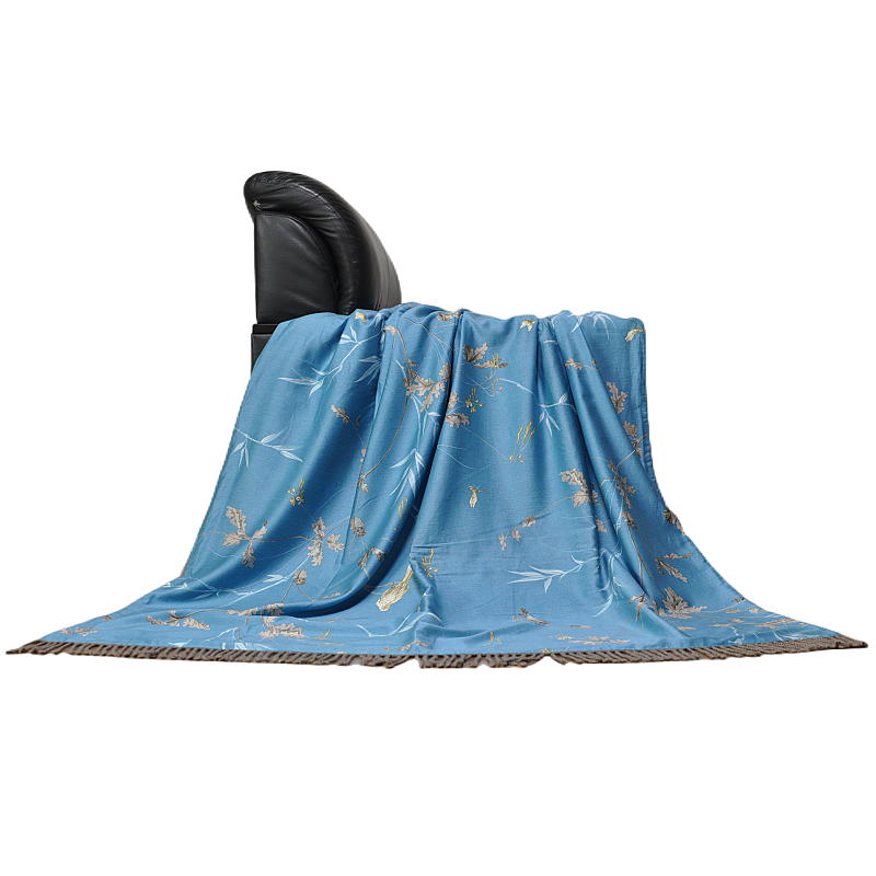 Blue bird print yak down blanket sofa drape effect style 2 home styling