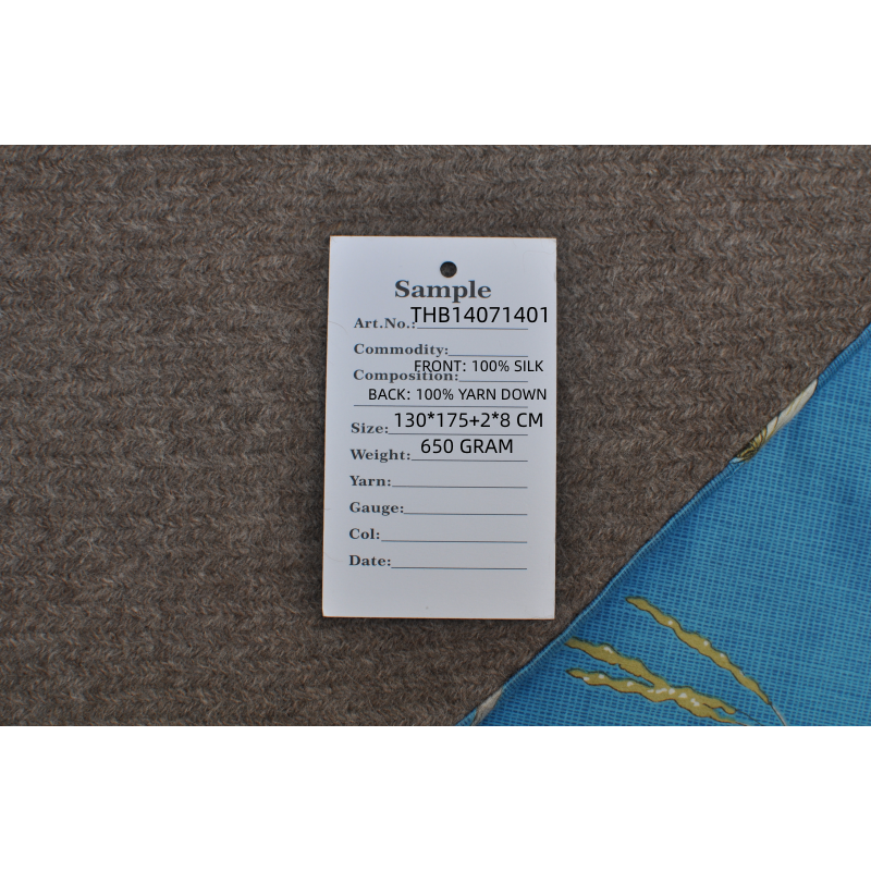 Fabric tag sample closeup yak down back fabric art number THB14071401 specs