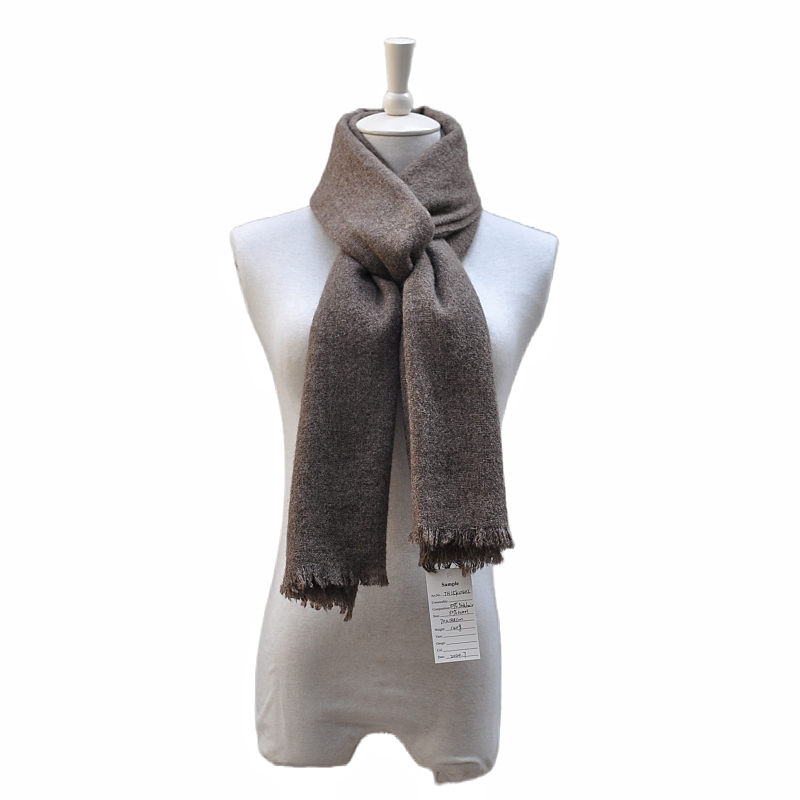 B2B apparel sourcing sustainable winter wrap TH15K0402 front view on mannequin with private sample tag
