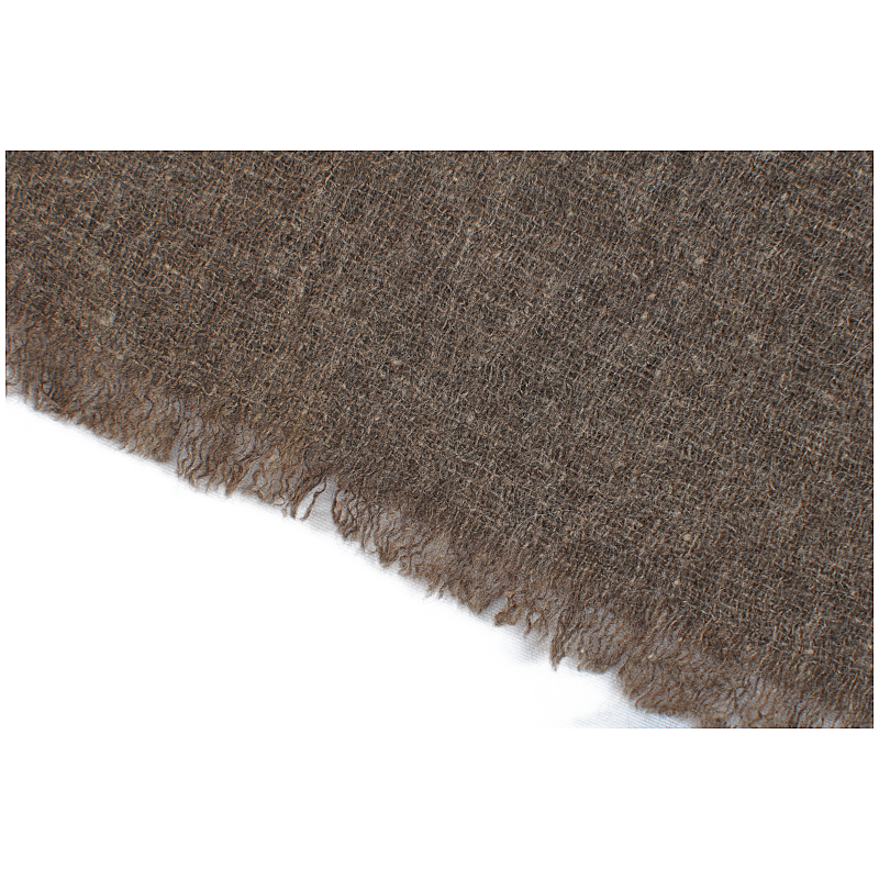 Delicate raw frayed fringe edge details of brown natural un-dyed yak hair winter scarf TH15K0402