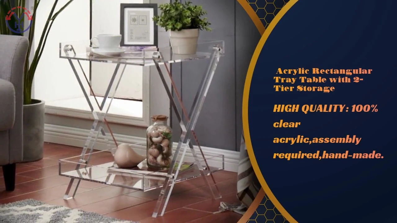  Acrylic Rectangular .Tray Table with 2-Tier Storage.HIGH QUALITY: 100% .clear .acrylic,assembly .required,hand-made.