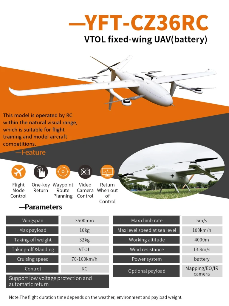 Digital Eagle YFT-CZ36RC Battery VTOL Fixed Wing Drone UAV