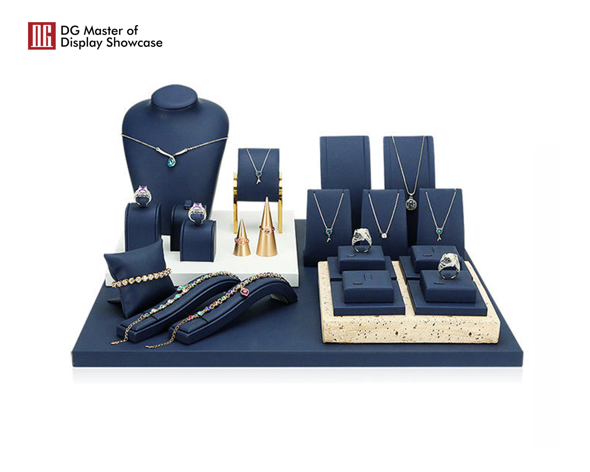 DG Showcase Jewelry Store Display Stand blue leather Covered Jewellery
