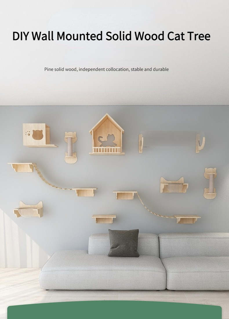 Best DIY Wall Mounted Solid Wood Cat Tree Company Halflypets HET688