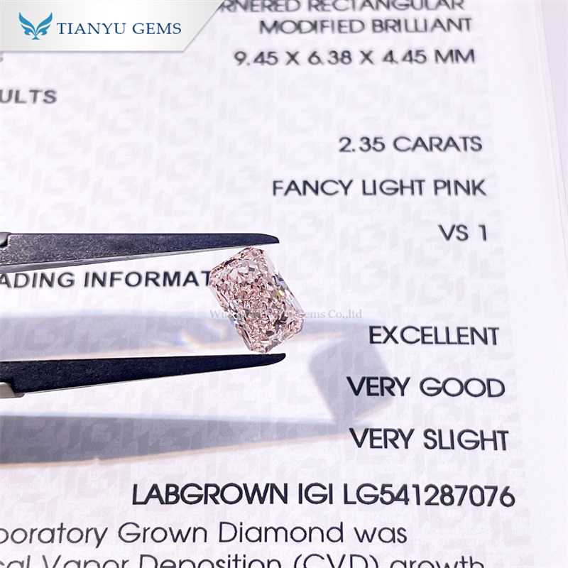 Tianyu Gems Factory Wholesale Radiant Cut Ct Fancy Light Pink Ex