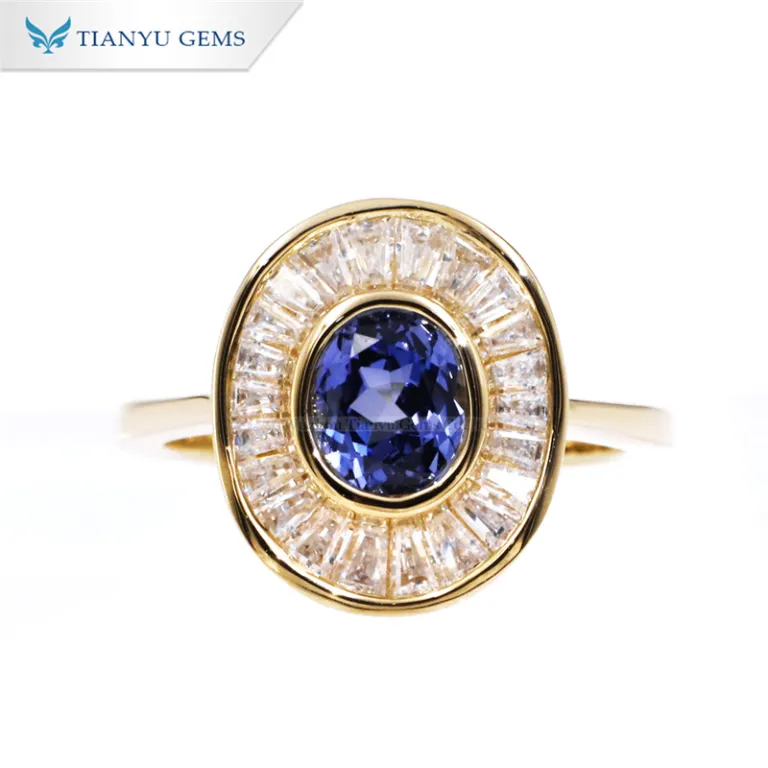Tianyu Gems ベゼル セッティング モアッサナイトとサファイア リング 