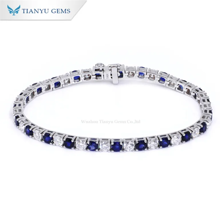 Tianyu Gems 14K ホワイト ゴールド サファイア ブレスレット 