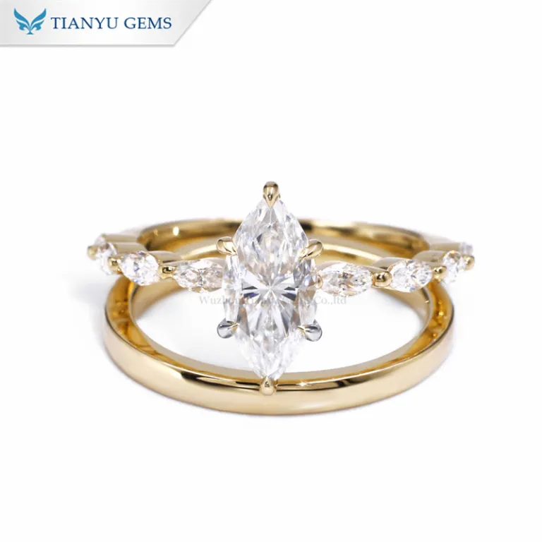 Bague De Fiançailles Solitaire Diamant Lab Cultivé Marquise, Or Jaune 14K, Certificat IGI