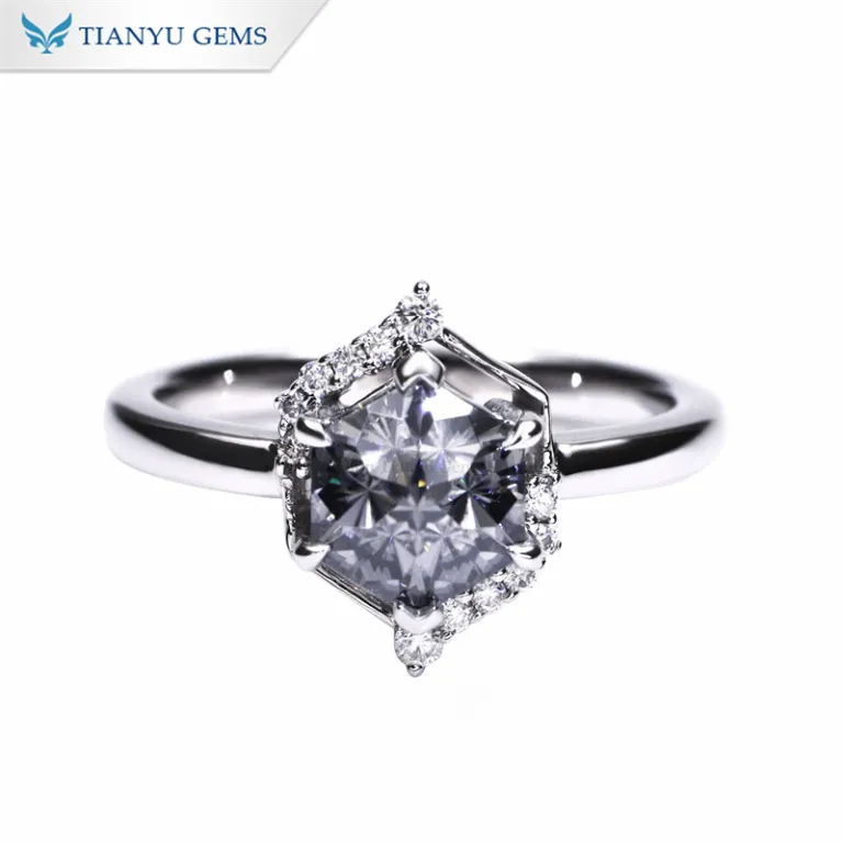 Tianyu Gems ヘキサゴン グレー ダイヤモンド リング 14K ホワイト 