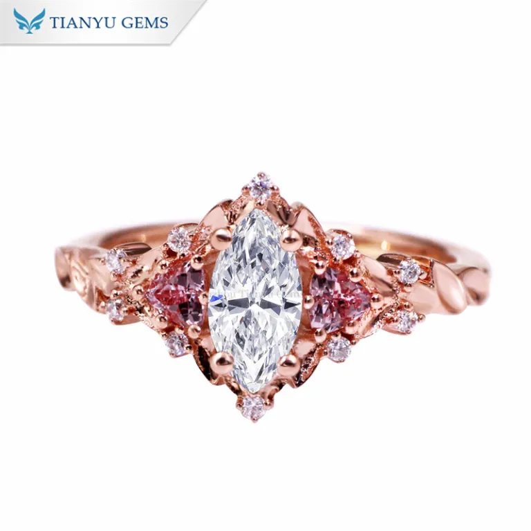 Tianyu Gems 14K マーキス ローズ ゴールド リング モアッサナイト 