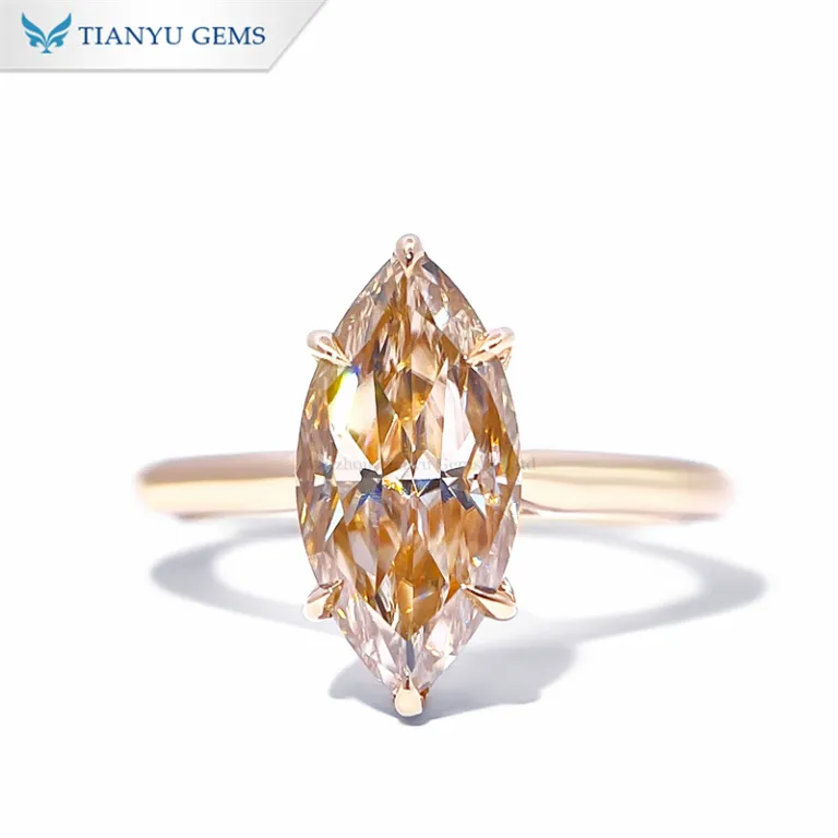 Bague De Fiançailles Solitaire Diamant Lab Cultivé Marquise, Or Jaune 14K, Certificat IGI