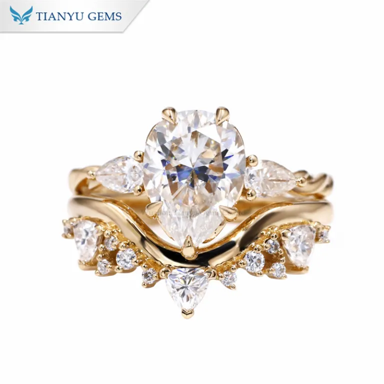 Tianyu Gems ペアシェイプ クラウン イエロー ゴールド リング セット 