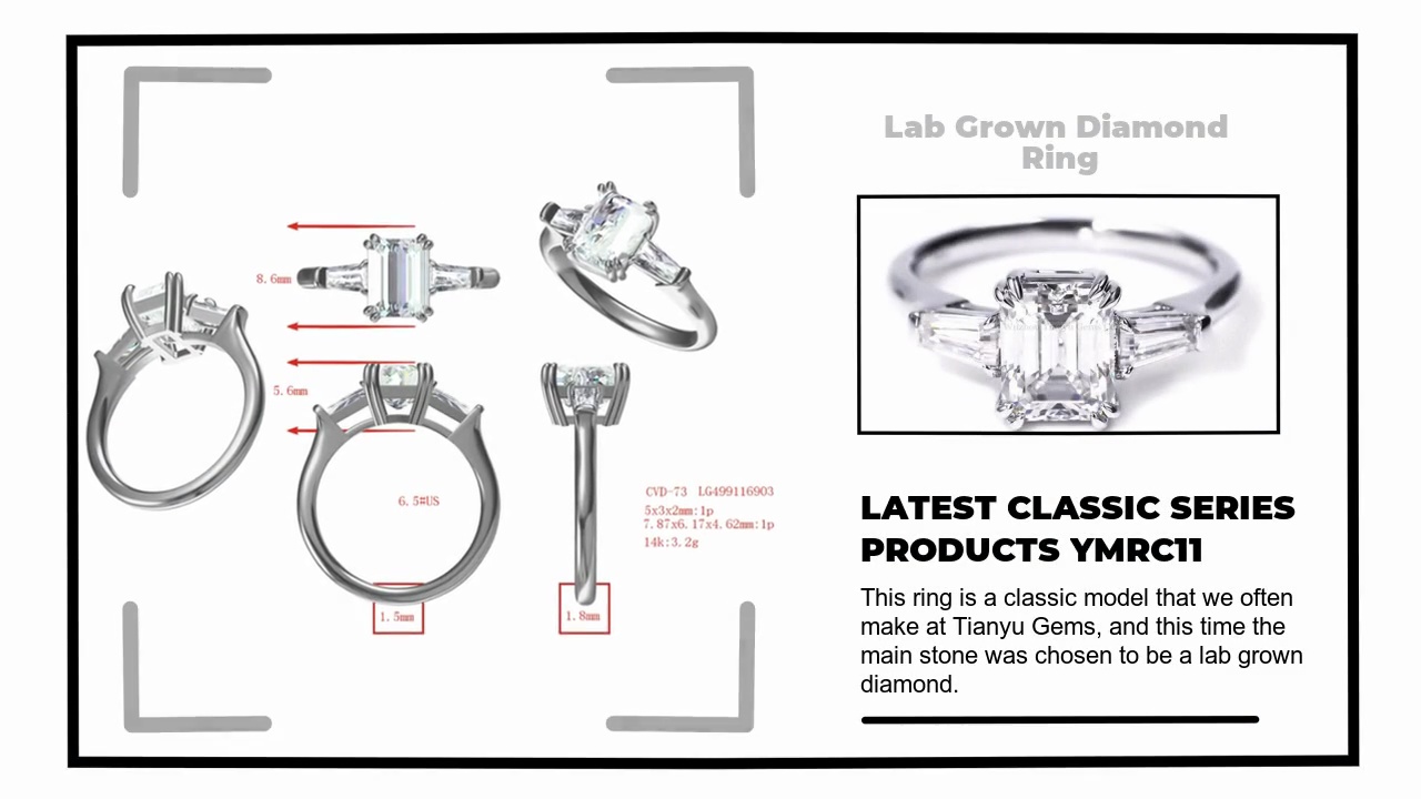 This ring is a classic model that we often .make at Tianyu Gems, and this time the .main stone was chosen to be a lab grown .diamond.LATEST CLASSIC SERIES.PRODUCTS YMRC11.Lab Grown Diamond .Ring.