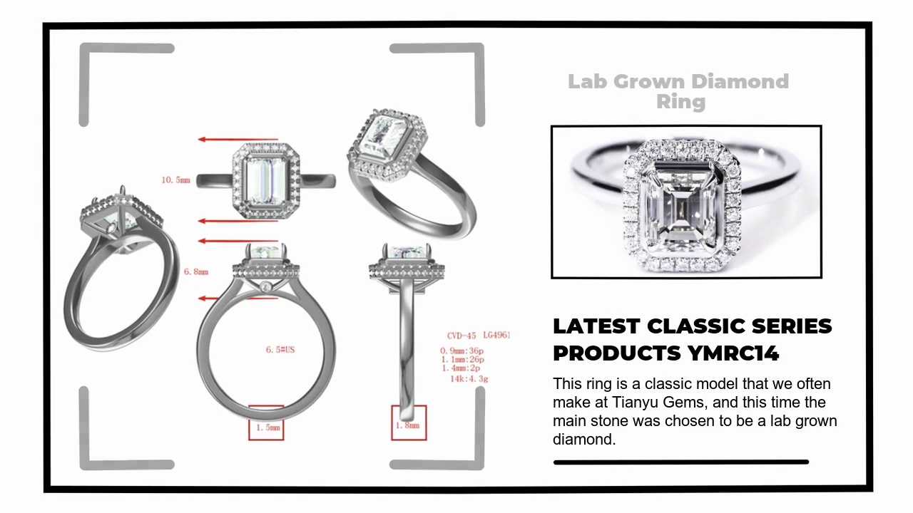 This ring is a classic model that we often .make at Tianyu Gems, and this time the .main stone was chosen to be a lab grown .diamond.LATEST CLASSIC SERIES.PRODUCTS YMRC14.Lab Grown Diamond .Ring.