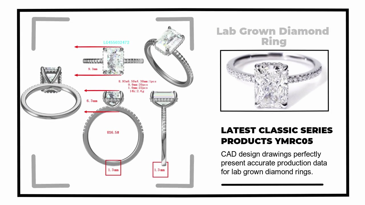 CAD design drawings perfectly .present accurate production data .for lab grown diamond rings.LATEST CLASSIC SERIES.PRODUCTS YMRC05.Lab Grown Diamond .Ring.
