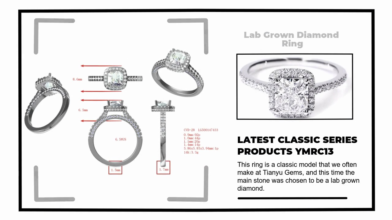 This ring is a classic model that we often .make at Tianyu Gems, and this time the .main stone was chosen to be a lab grown .diamond.LATEST CLASSIC SERIES.PRODUCTS YMRC13.Lab Grown Diamond .Ring.