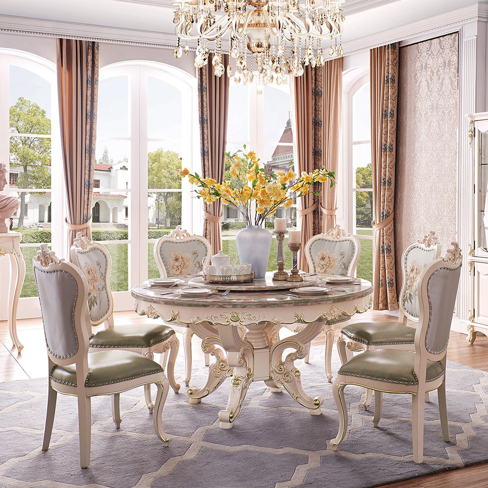 Round Rotating Centre Set 6 Chair Marble Dining Table OYCT02 Luxury