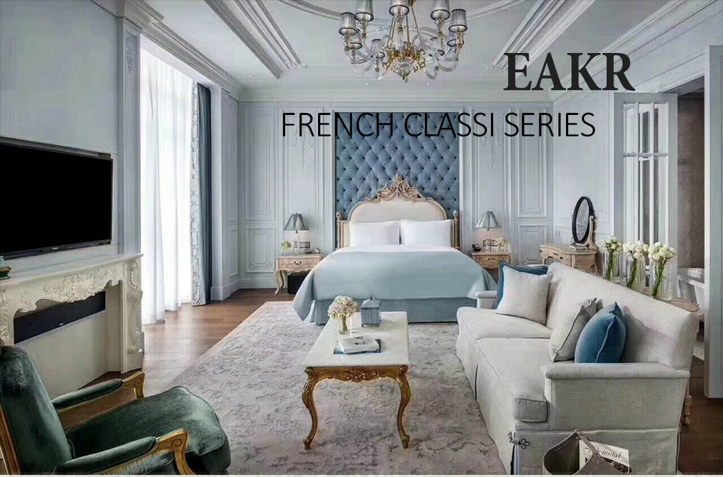 French Luxury Style Off-white and Golden Queen Bed