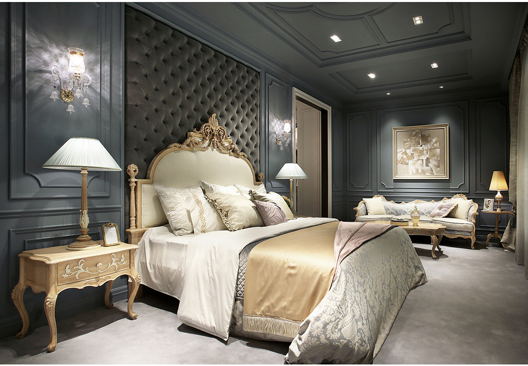 French Luxury Style Off-white and Golden Queen Bed