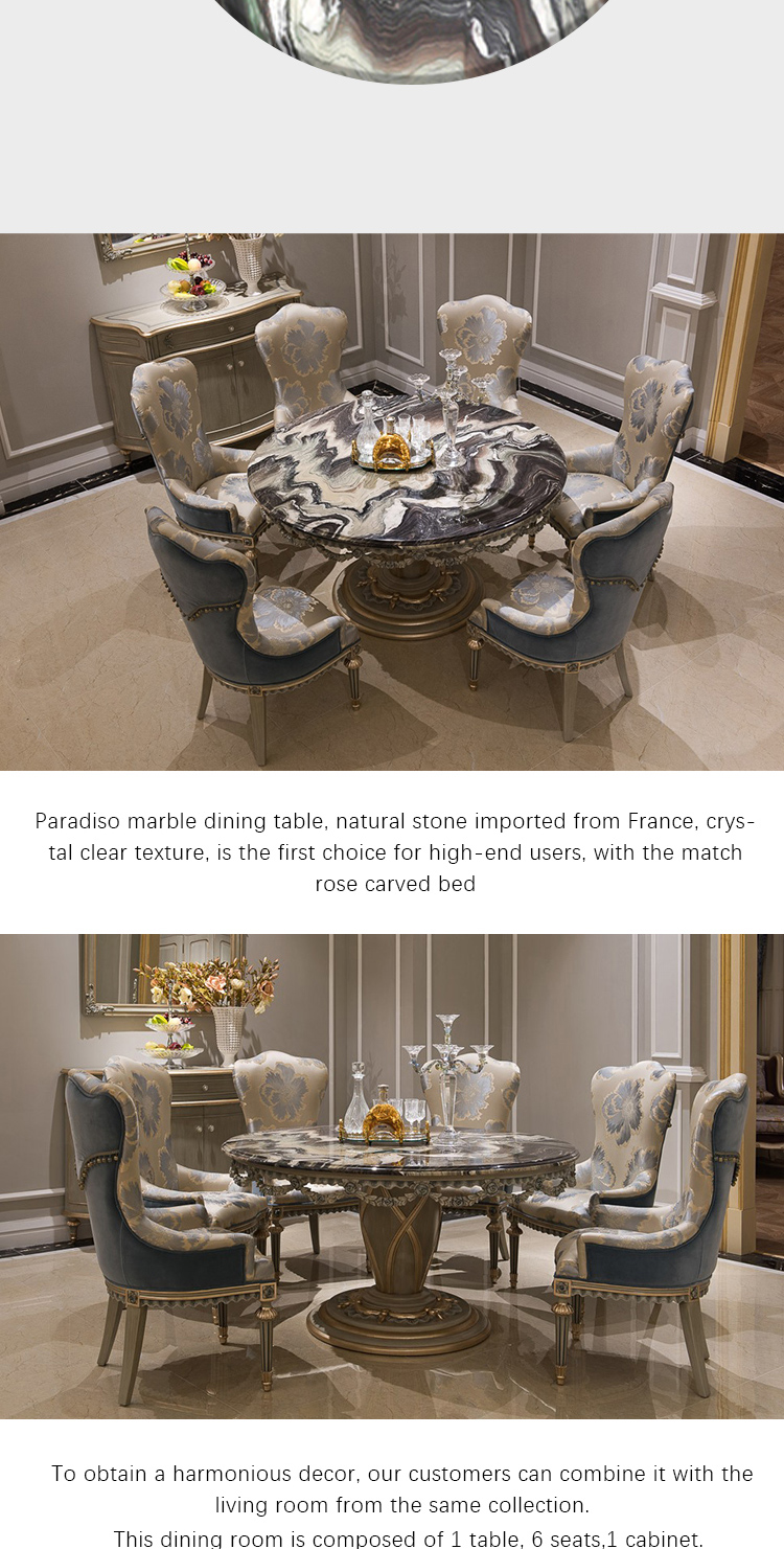 Marble Top Dining Table set 6 chairs FT133 Luxury Home Furniture