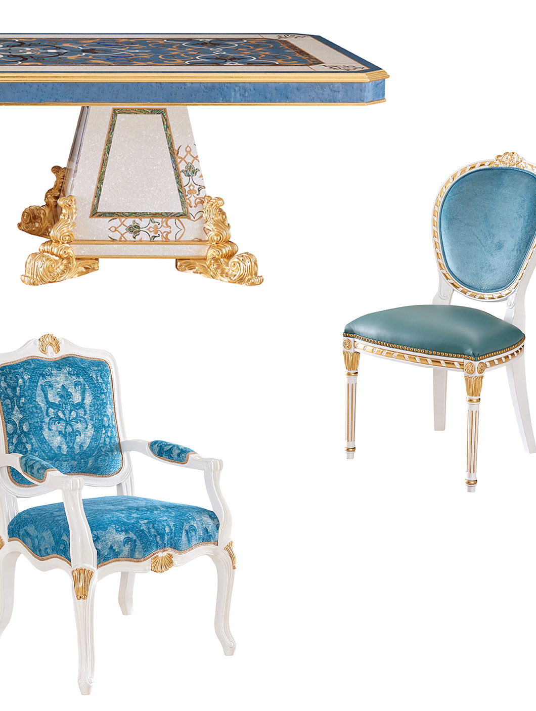 Luxury Dining Table Set 10 / 12 / 14 / 16 / 18 Seater Chairs Classic Carved Gold High Gloss Veneer