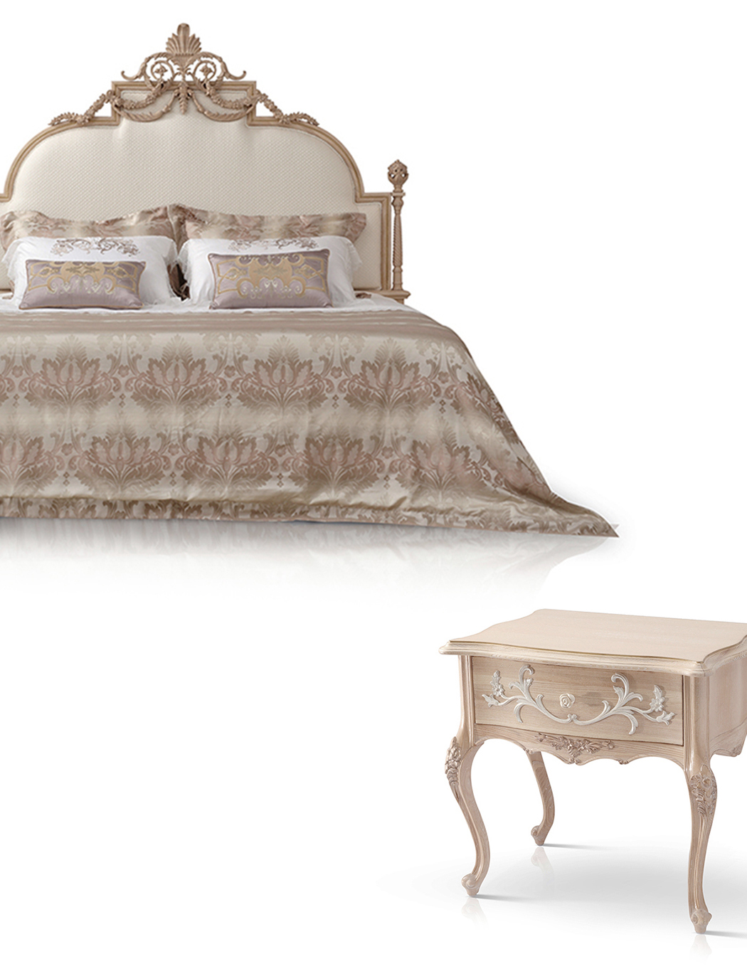 French Luxury Style Off-white and Golden Queen Bed